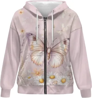 DISNIMO Full Zipper Hoodies for Women Fall Sweatshirt Lightweight Streetwear
