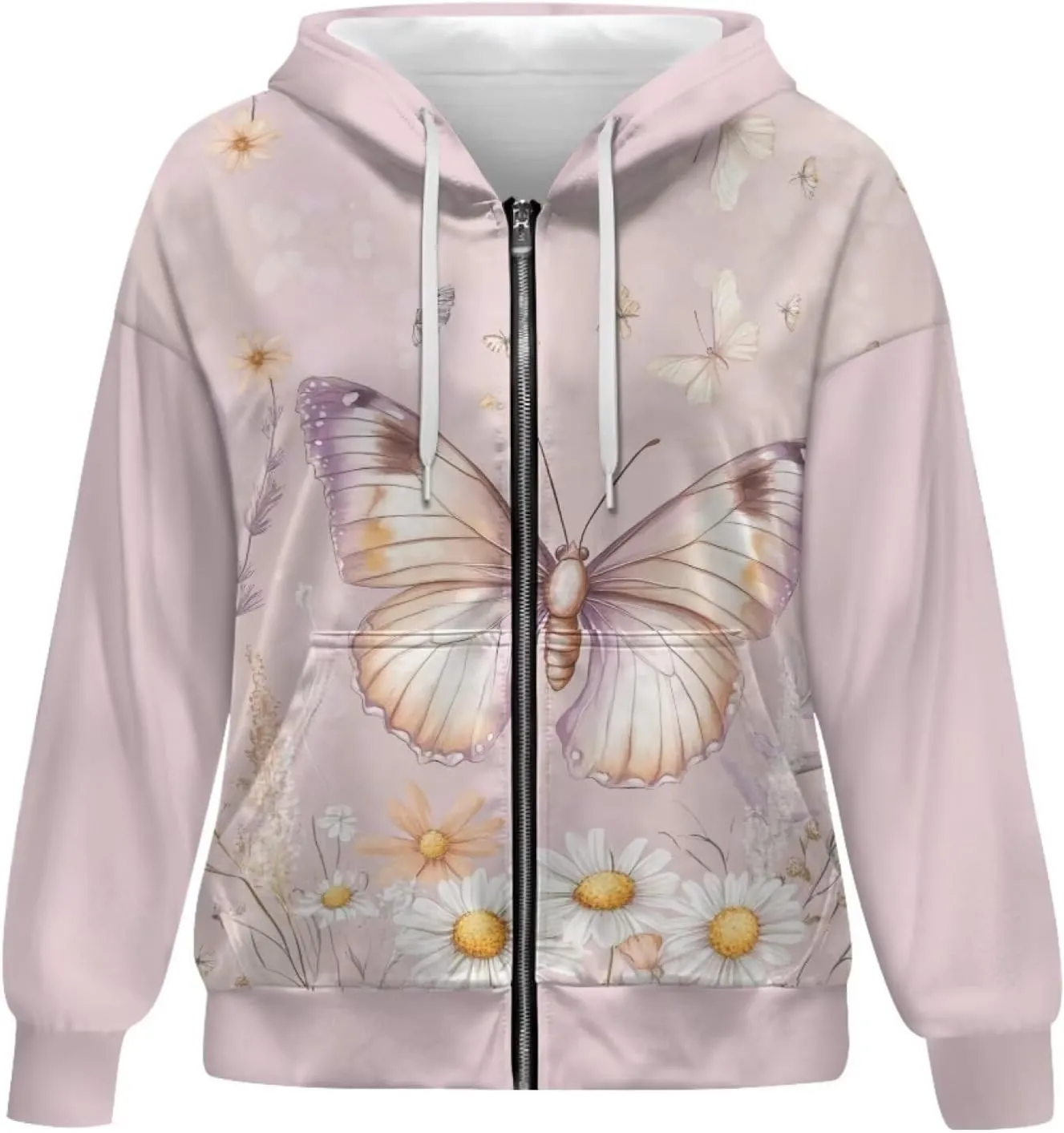 DISNIMO Full Zipper Hoodies for Women Fall Sweatshirt Lightweight Streetwear