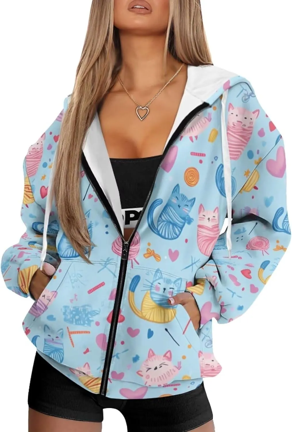 DISNIMO Full Zipper Hoodies for Women Fall Sweatshirt Lightweight Streetwear