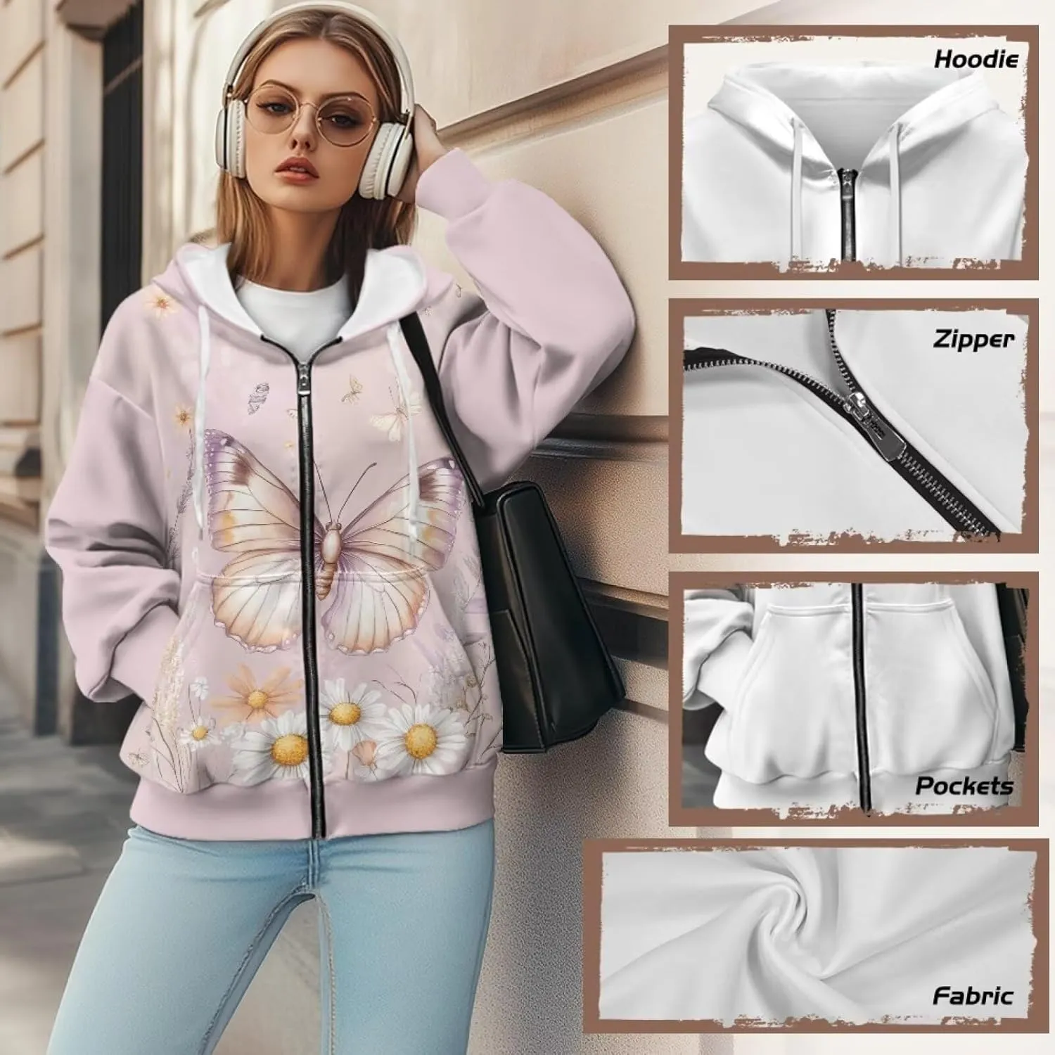 DISNIMO Full Zipper Hoodies for Women Fall Sweatshirt Lightweight Streetwear