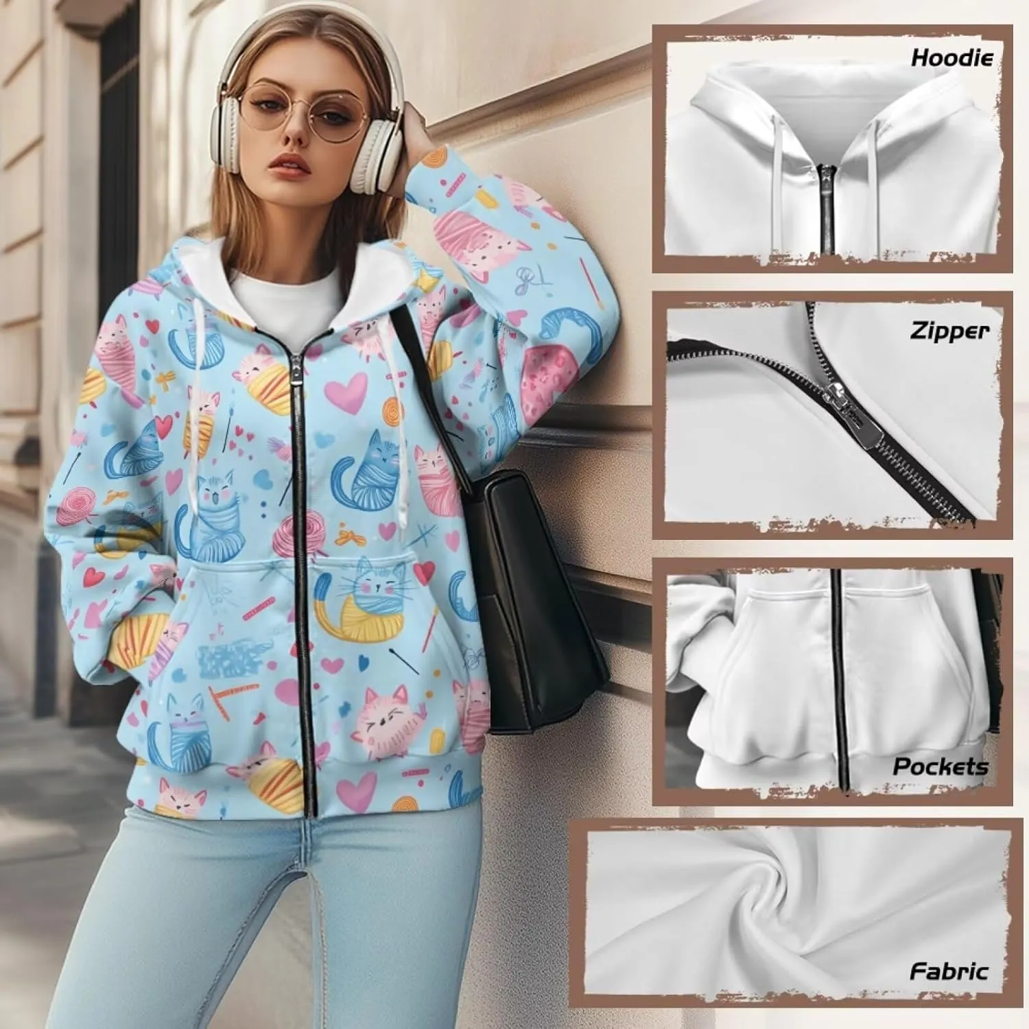 DISNIMO Full Zipper Hoodies for Women Fall Sweatshirt Lightweight Streetwear