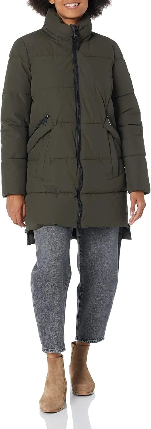 DKNY Women's Faux Fur Hood Long Down Puffer Coat