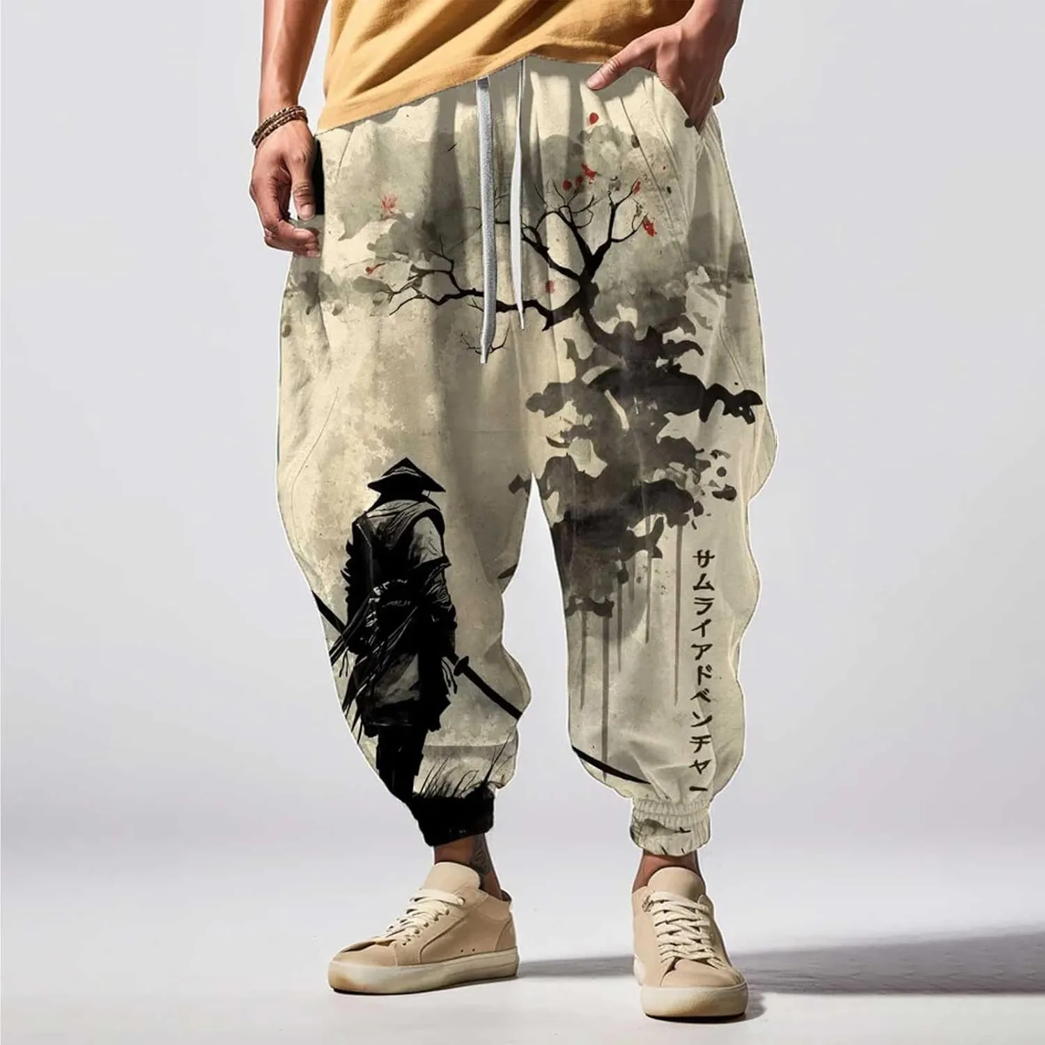 Drawstring Elastic Waist Baggy Sweatpants Trousers Sweatpants Mens Loungg Pants Mens Baggy Pants Samurai