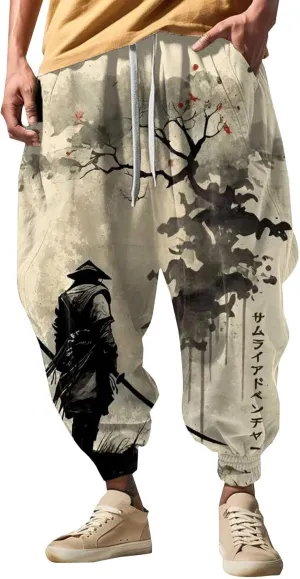 Drawstring Elastic Waist Baggy Sweatpants Trousers Sweatpants Mens Loungg Pants Mens Baggy Pants Samurai