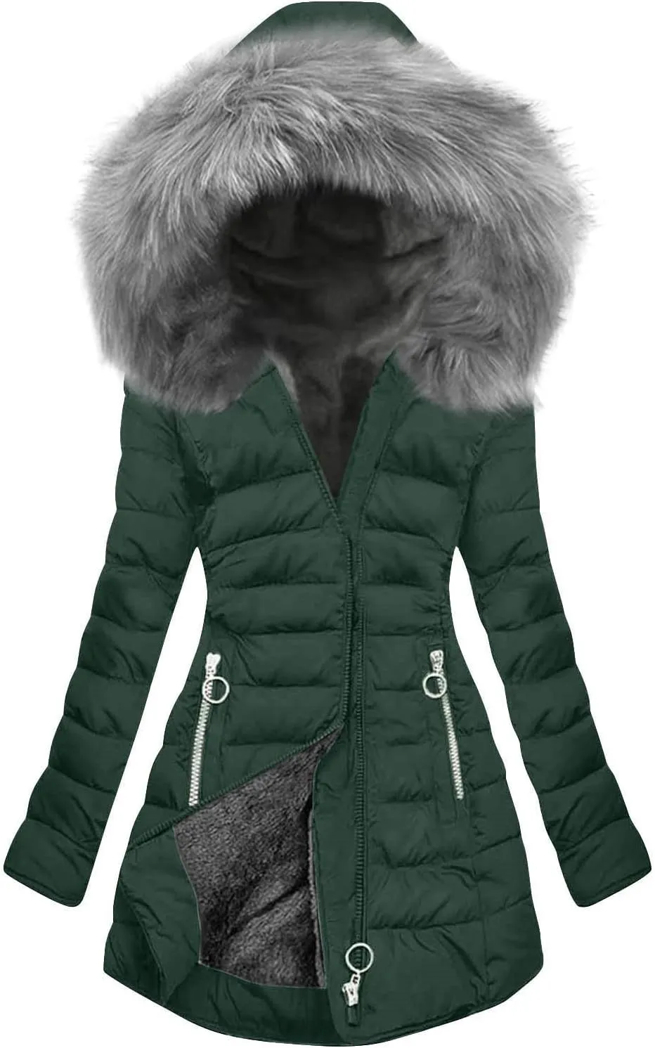 Eduavar Jackets for Women Winter Plus Size Puffer Jacket Womens with Hood Warm Plush Down Coats Long Sleeve Overcoats Jackets