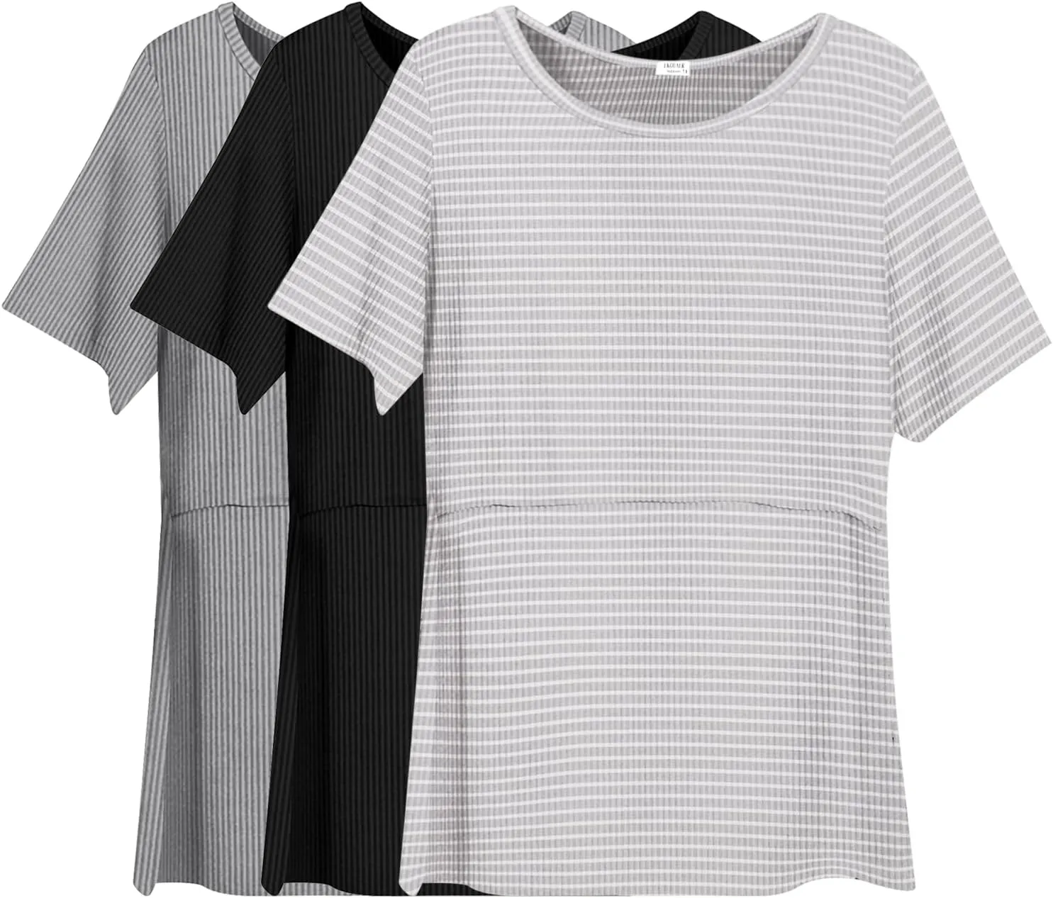 Ekouaer Womens Nursing Tops 3 Pack Short Sleeve Ribbed Breastfeeding Shirts Double Layer Maternity Shirt Pregnancy Clothes