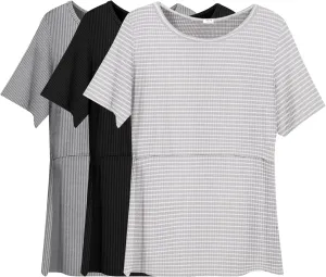 Ekouaer Womens Nursing Tops 3 Pack Short Sleeve Ribbed Breastfeeding Shirts Double Layer Maternity Shirt Pregnancy Clothes