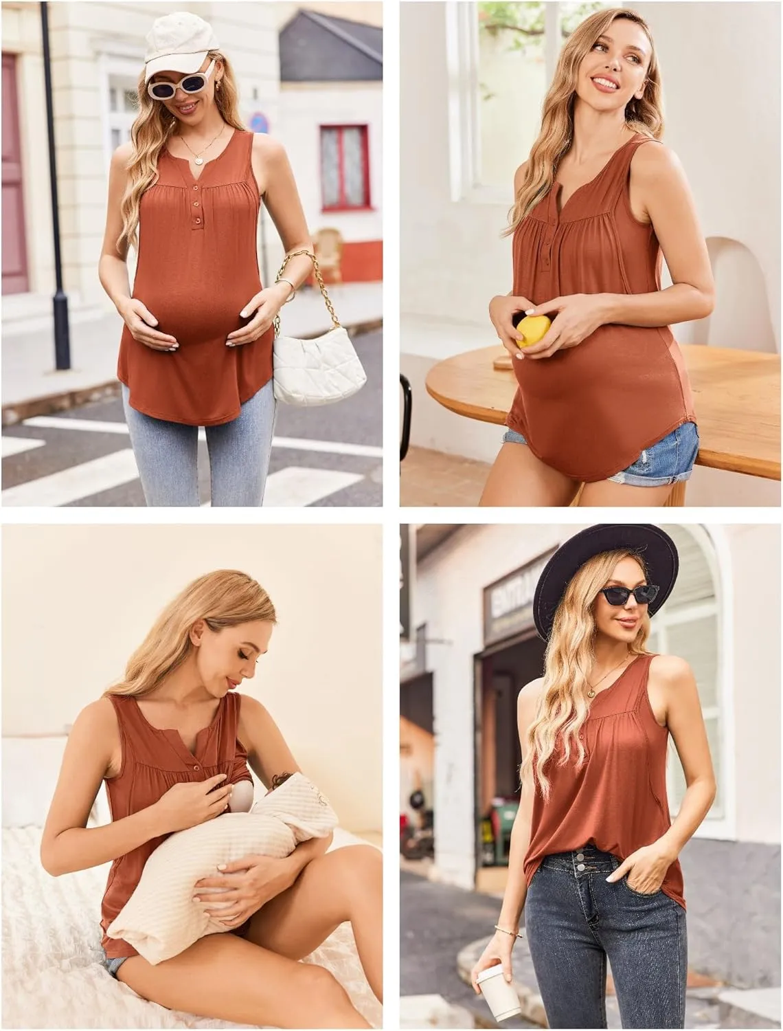 Ekouaer Womens Nursing Tops 3 Pack Tank Double Layer Breastfeeding Shirts Maternity Pregnancy Clothes S-XXL