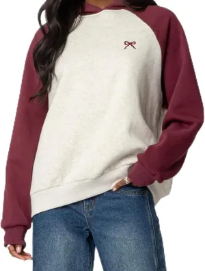 Faretumiya Women Bow Print Hoodies Oversized Hooded Sweatshirt Long Sleeve Drop Shoulder Graphic Y2k Shirt Pullover Top