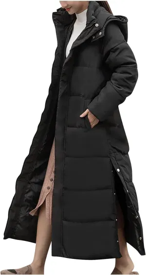 Fashion Lengthened Thickened Puffer Jackets Warm Winter Coats for Women Medium Length Down Cotton Jacket Hood Outwear