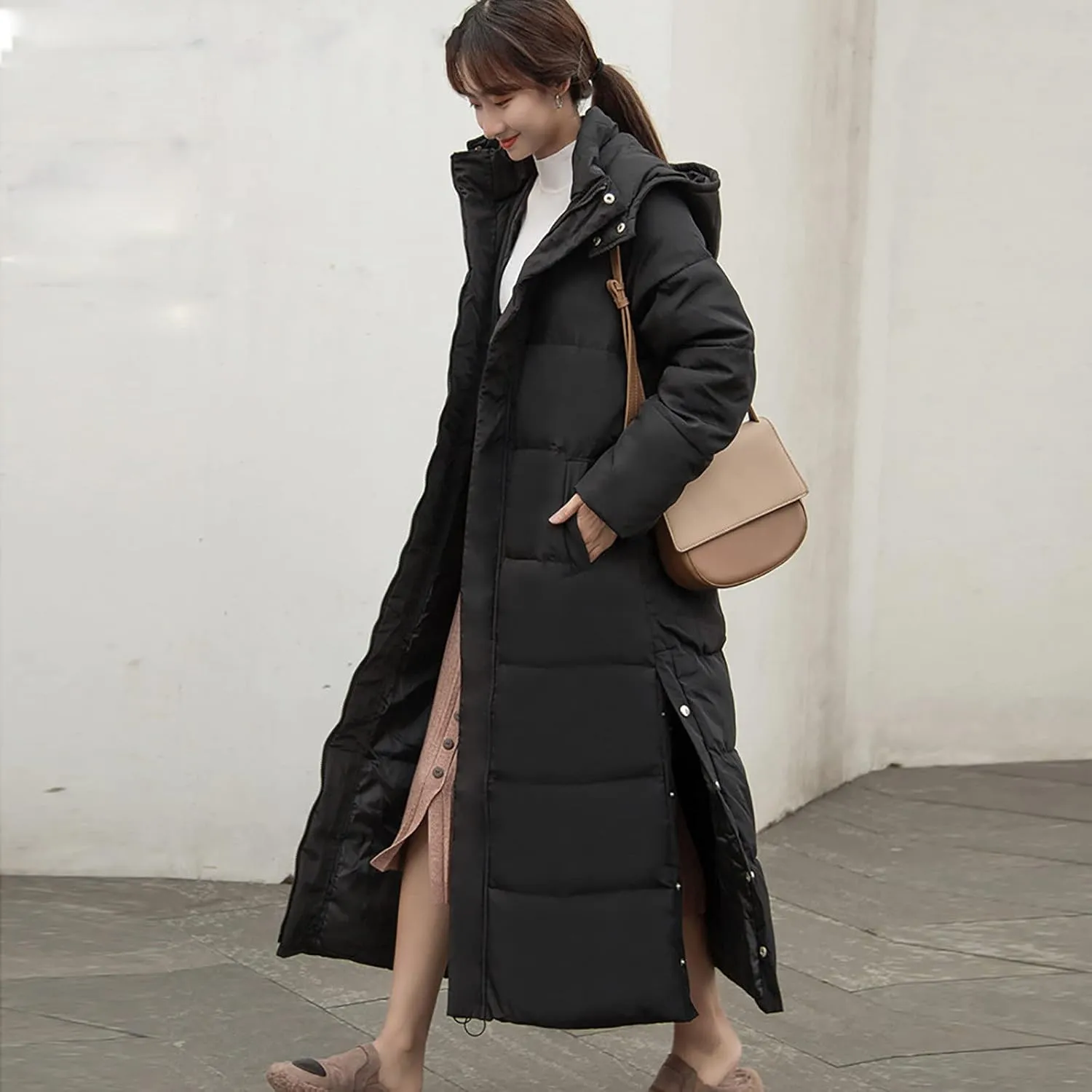 Fashion Lengthened Thickened Puffer Jackets Warm Winter Coats for Women Medium Length Down Cotton Jacket Hood Outwear