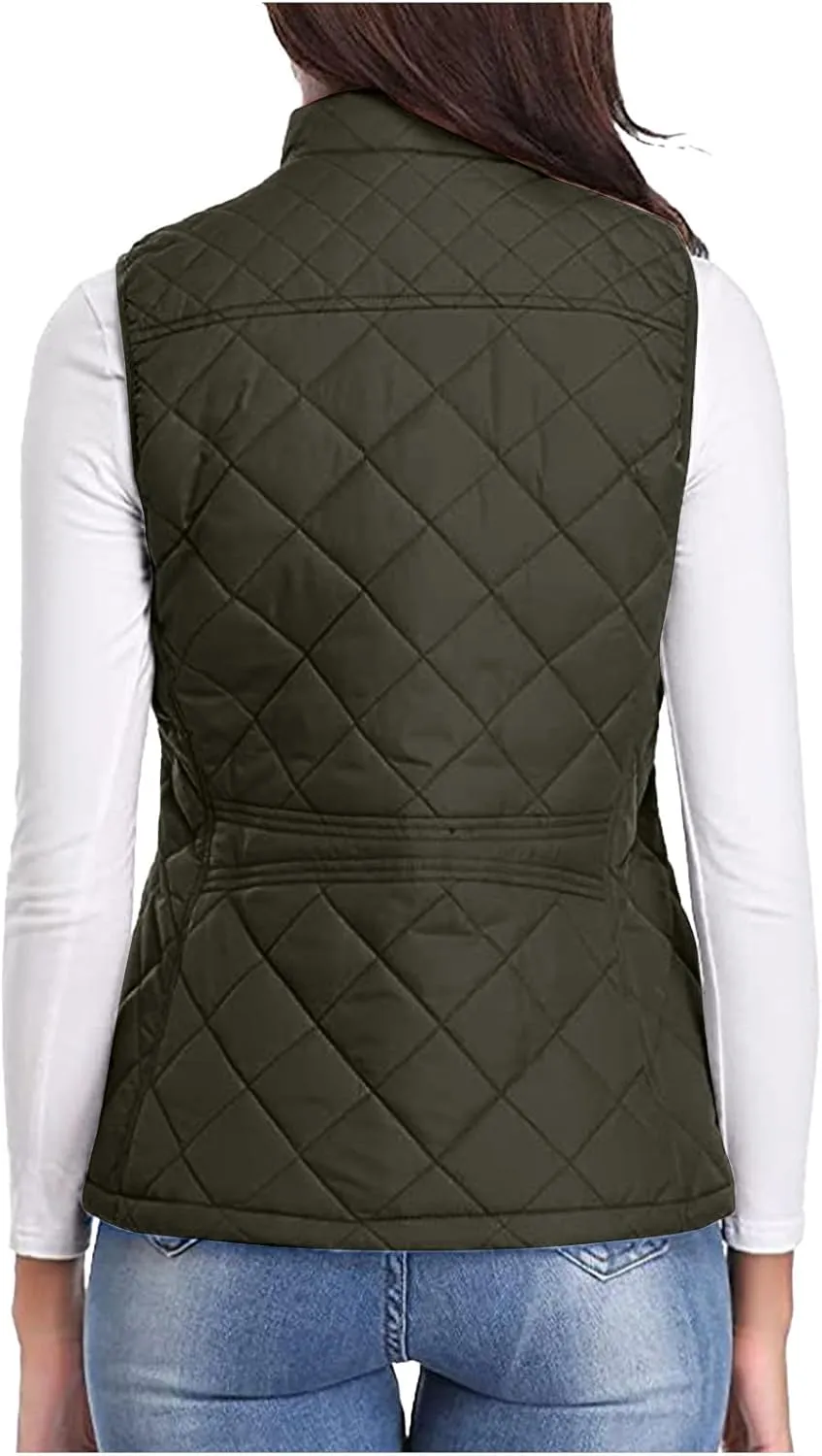 Fashion Puffer Vest Women Fall Winter Sleeveless Coats Down Cotton Waistcoat with Pockets Zip Up Quilted