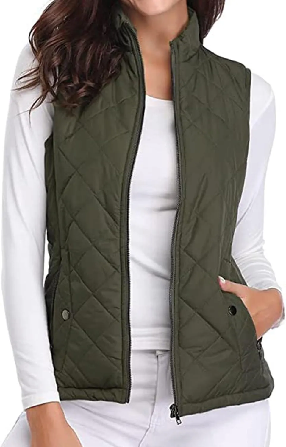 Fashion Puffer Vest Women Fall Winter Sleeveless Coats Down Cotton Waistcoat with Pockets Zip Up Quilted