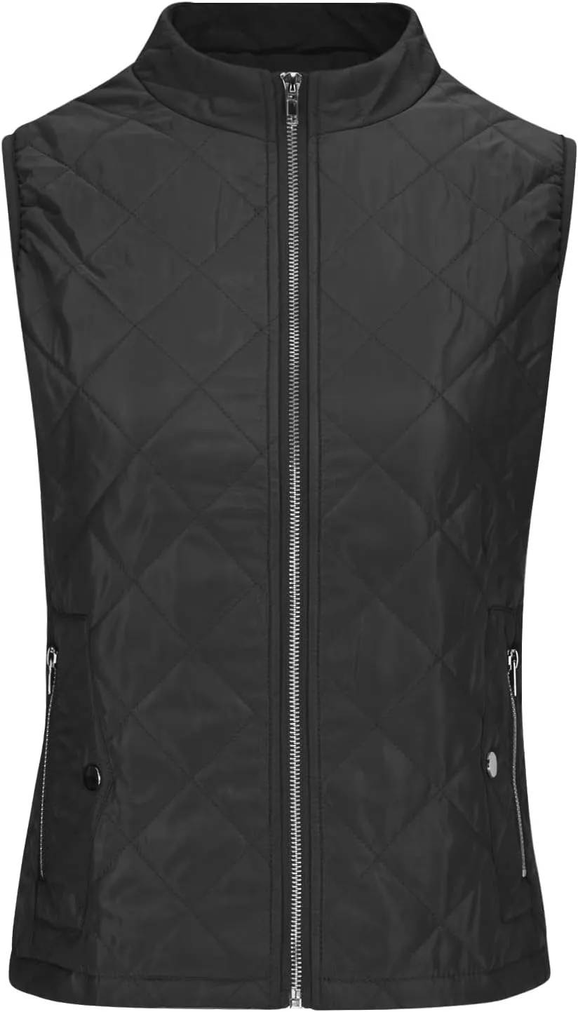 Fashion Puffer Vest Women Fall Winter Sleeveless Coats Down Cotton Waistcoat with Pockets Zip Up Quilted