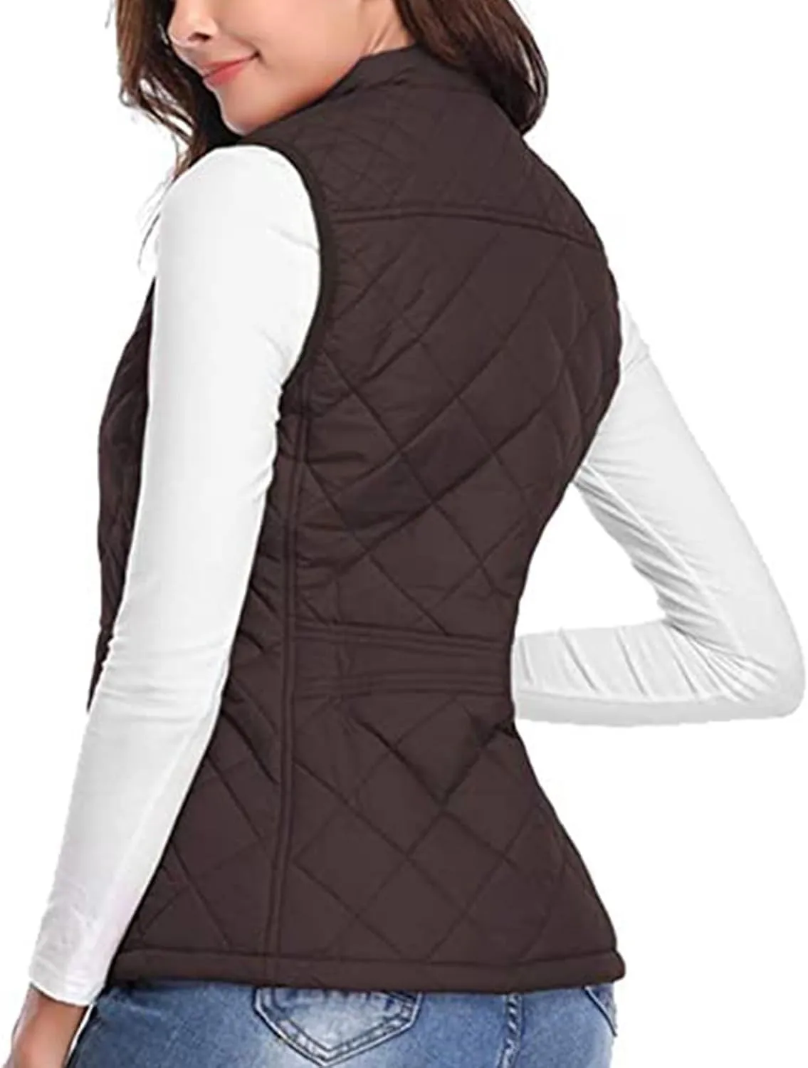Fashion Puffer Vest Women Fall Winter Sleeveless Coats Down Cotton Waistcoat with Pockets Zip Up Quilted