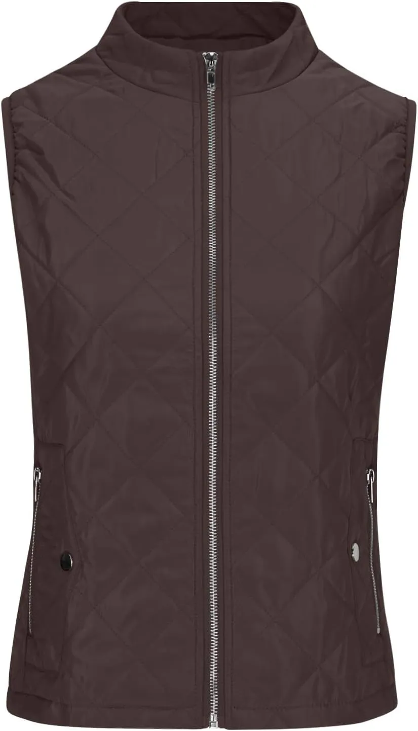 Fashion Puffer Vest Women Fall Winter Sleeveless Coats Down Cotton Waistcoat with Pockets Zip Up Quilted