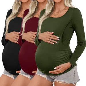 Ficerd 3 Pack Women's Maternity Tops Nursing Shirts for Breastfeeding Long Sleeves Double Layer Pregnancy Clothes