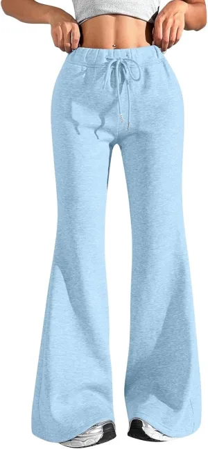 Flare Sweatpants Women Fleece Lined Joggers Wide Leg Lounge Pants with Pockets Drawstring Bell Bottoms Bootcut