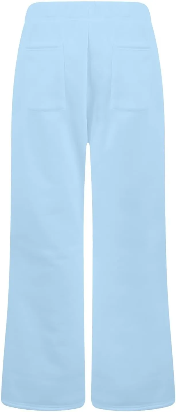 Flare Sweatpants Women Fleece Lined Joggers Wide Leg Lounge Pants with Pockets Drawstring Bell Bottoms Bootcut