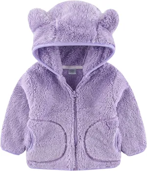 Fleece Hooded Jacket for Baby Girls Boys Zip Up Teddy Coat Winter Warm Bear Ear Cute Jackets Thick Outwear Cardigan
