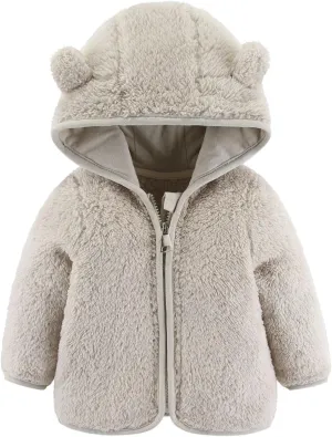Fleece Hooded Jacket for Baby Girls Boys Zip Up Teddy Coat Winter Warm Bear Ear Cute Jackets Thick Outwear Cardigan