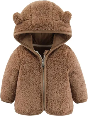 Fleece Hooded Jacket for Baby Girls Boys Zip Up Teddy Coat Winter Warm Bear Ear Cute Jackets Thick Outwear Cardigan