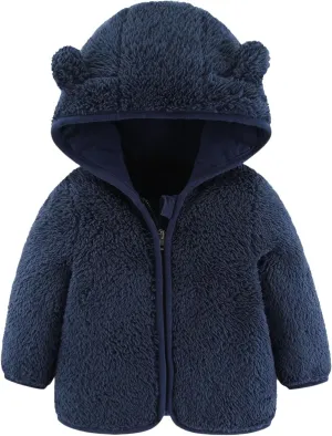 Fleece Hooded Jacket for Baby Girls Boys Zip Up Teddy Coat Winter Warm Bear Ear Cute Jackets Thick Outwear Cardigan