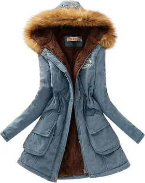 Fleece Jacket for Women Plus Size Winter Thick Parka Fuzzy Jackets Plush Hooded Drawstring Waist Warm Long Overcoat