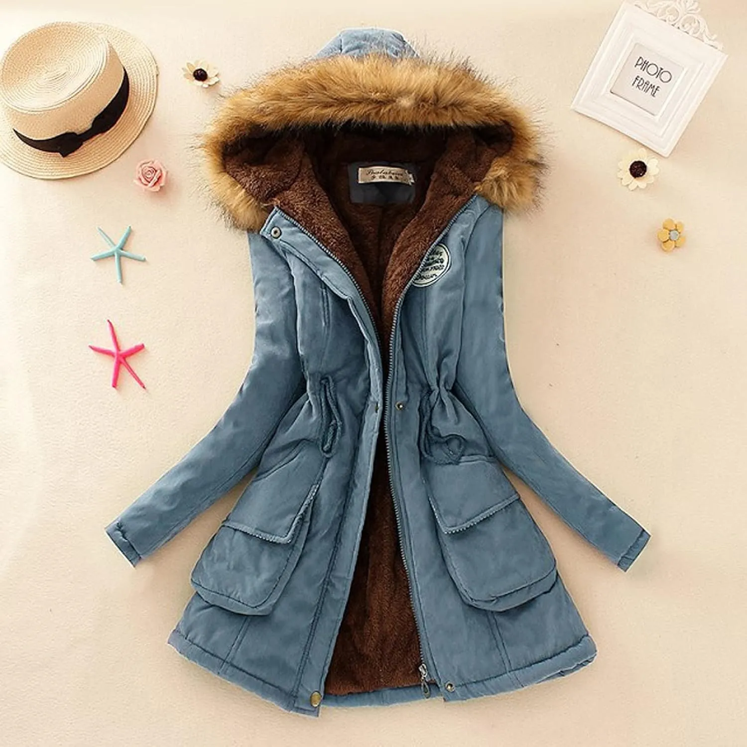 Fleece Jacket for Women Plus Size Winter Thick Parka Fuzzy Jackets Plush Hooded Drawstring Waist Warm Long Overcoat