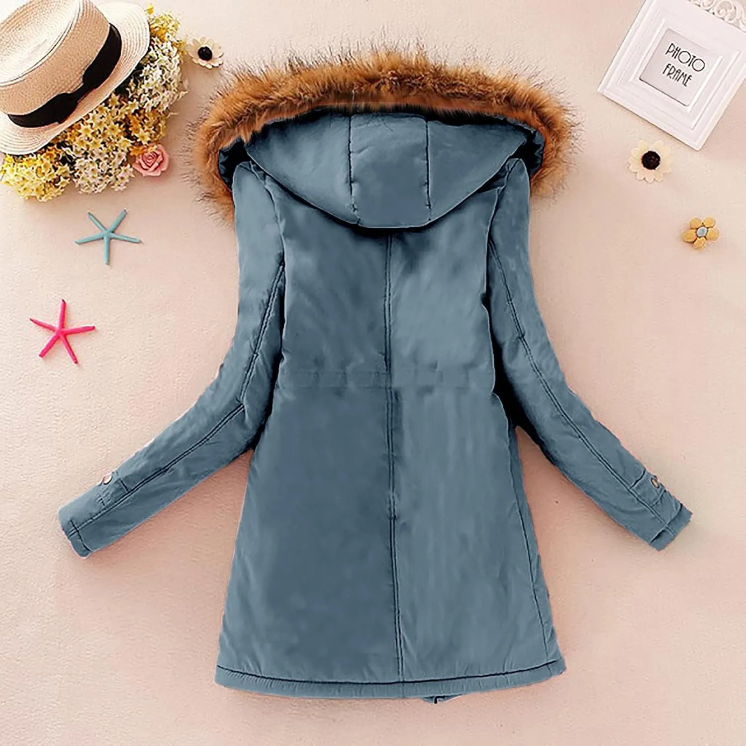 Fleece Jacket for Women Plus Size Winter Thick Parka Fuzzy Jackets Plush Hooded Drawstring Waist Warm Long Overcoat