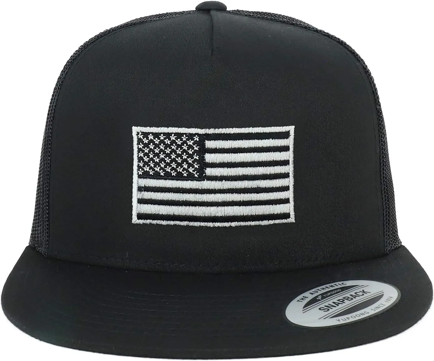 Flexfit Oversize XXL Grey American Flag Embroidered 5 Panel Flatbill Snapback Mesh Cap