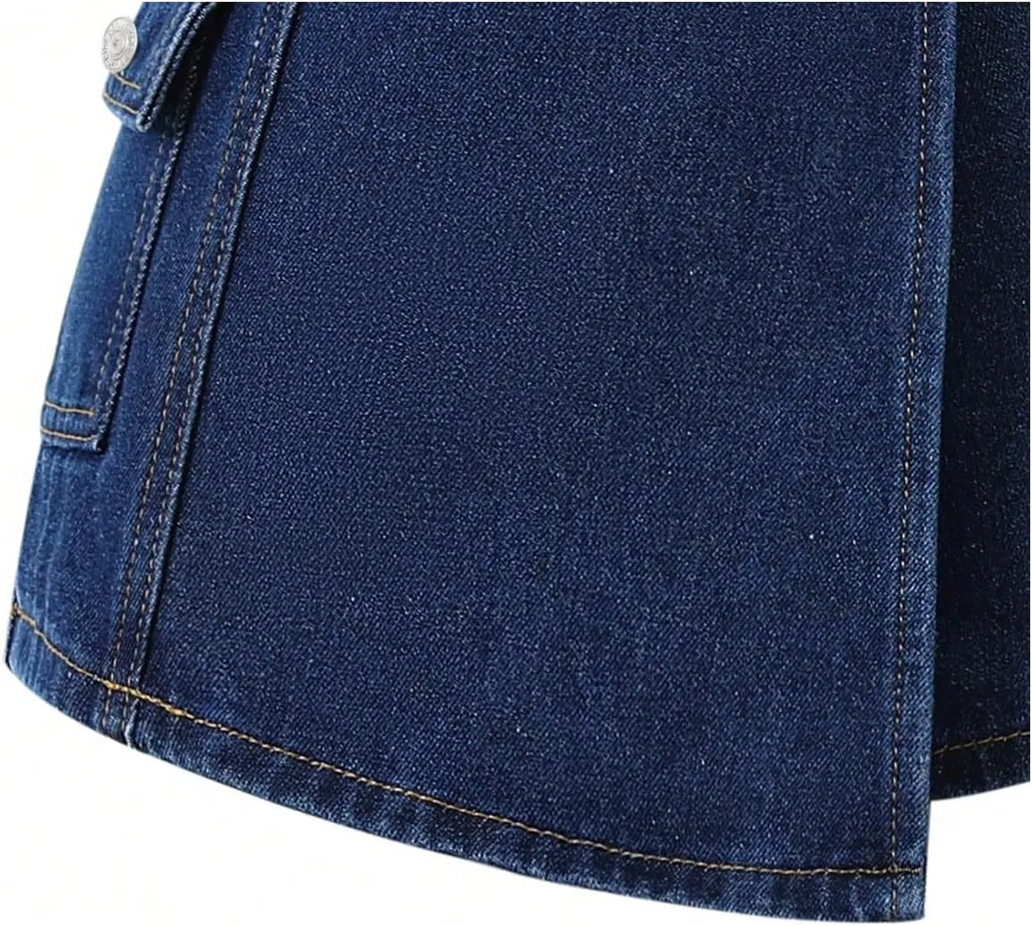 Floerns Girl's Wrap Front High Waist Denim Skorts Straight Leg Skirt Shorts