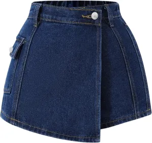 Floerns Girl's Wrap Front High Waist Denim Skorts Straight Leg Skirt Shorts