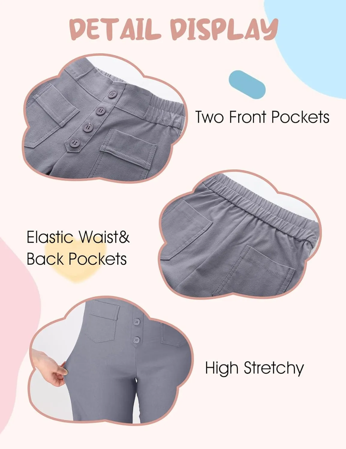 Flygo Girls Flare Yoga Pants Kids High Waisted Multiple Pockets Bell Bottoms Button Bootcut Stretchy Pants