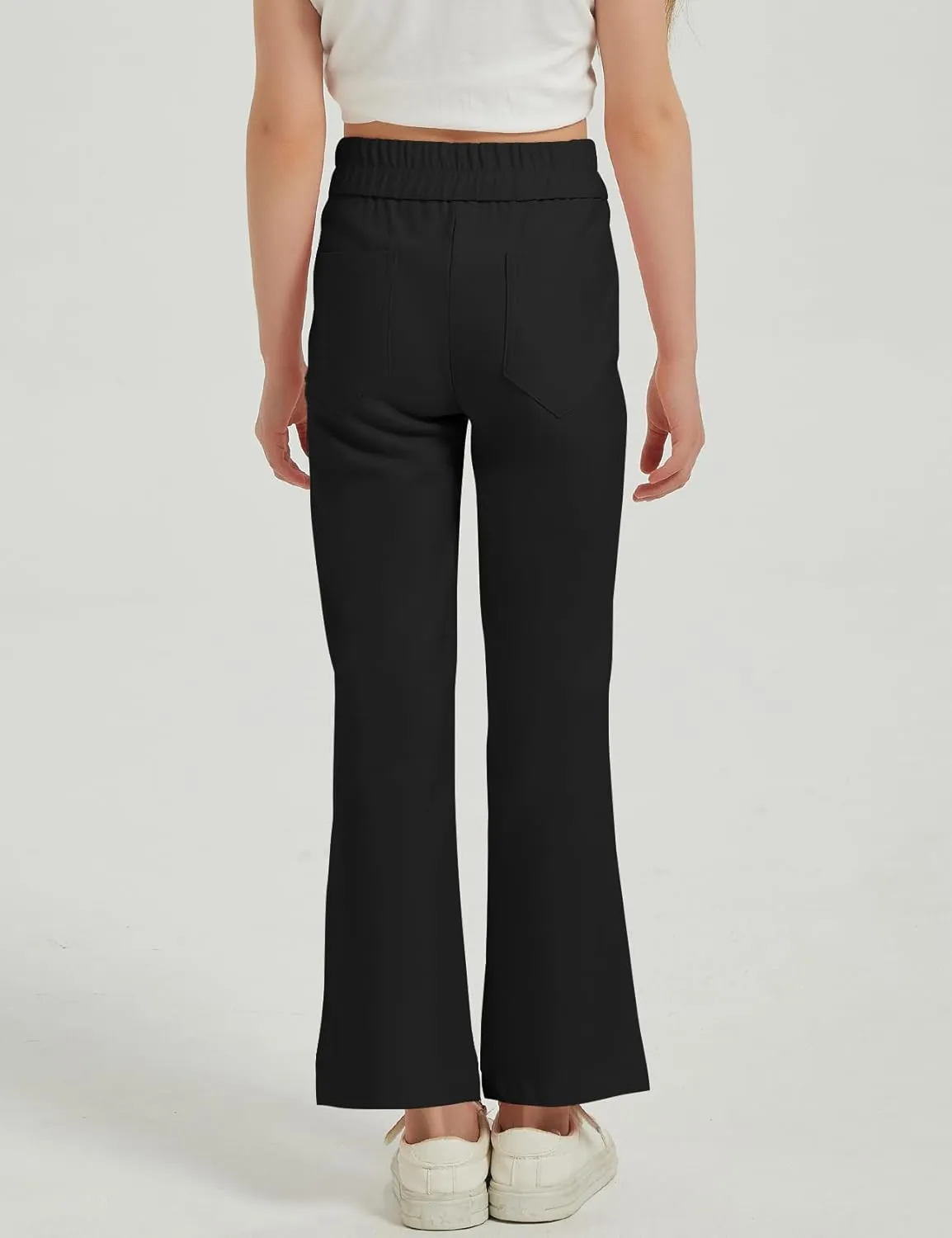 Flygo Girls Flare Yoga Pants Kids High Waisted Multiple Pockets Bell Bottoms Button Bootcut Stretchy Pants