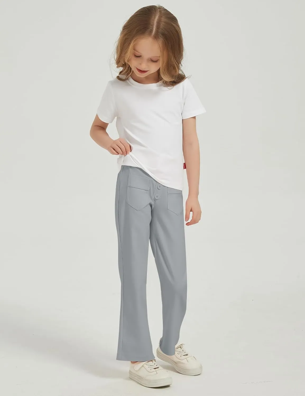 Flygo Girls Flare Yoga Pants Kids High Waisted Multiple Pockets Bell Bottoms Button Bootcut Stretchy Pants
