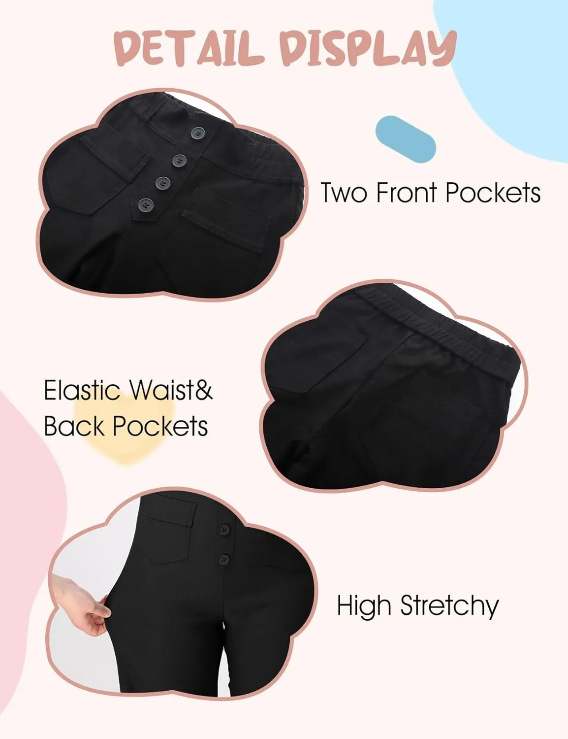 Flygo Girls Flare Yoga Pants Kids High Waisted Multiple Pockets Bell Bottoms Button Bootcut Stretchy Pants