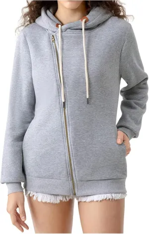 Full Zip Up Hoodie for Women Casual Long Sleeve Hoodie Sweatshirts Hoodie Jackets Soild Color Tops