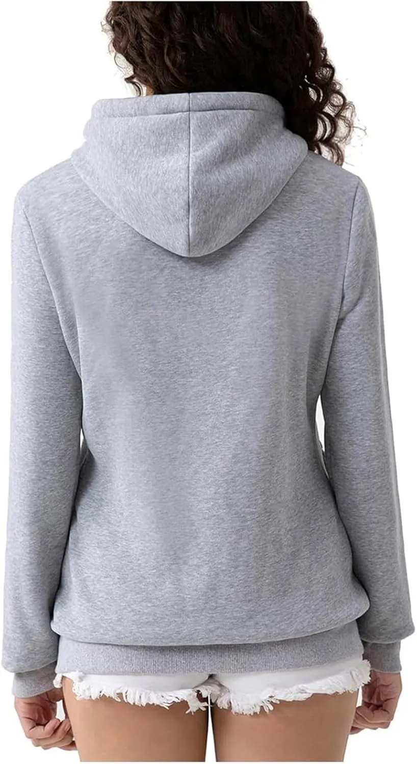 Full Zip Up Hoodie for Women Casual Long Sleeve Hoodie Sweatshirts Hoodie Jackets Soild Color Tops