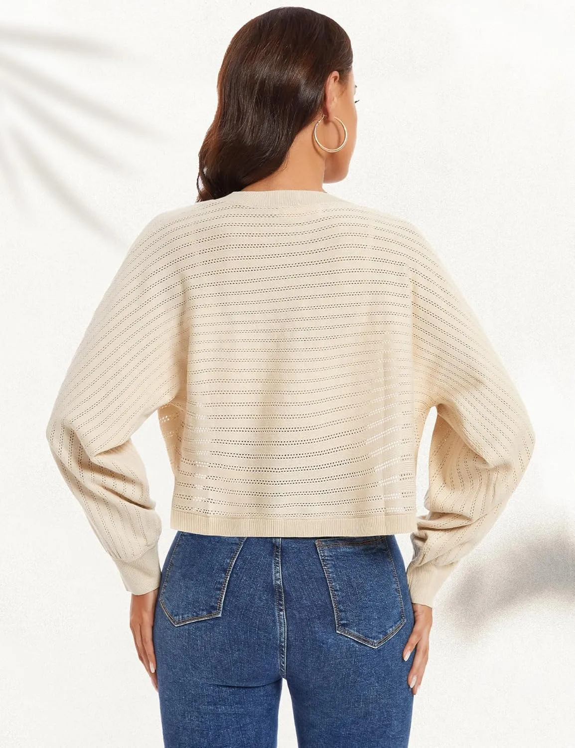 Genhoo Open Front Bolero Shrug for Women Long Sleeve Cropped Cardigan Sweaters Crochet Dressy Cardigans for Dresses