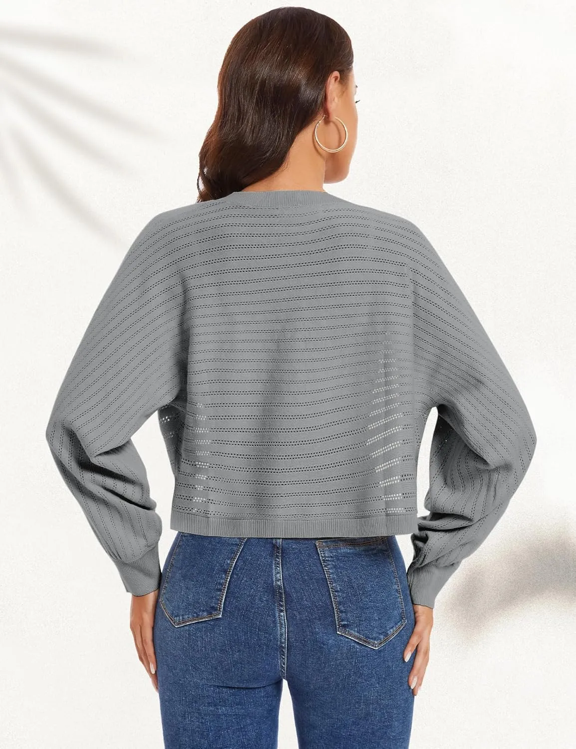 Genhoo Open Front Bolero Shrug for Women Long Sleeve Cropped Cardigan Sweaters Crochet Dressy Cardigans for Dresses