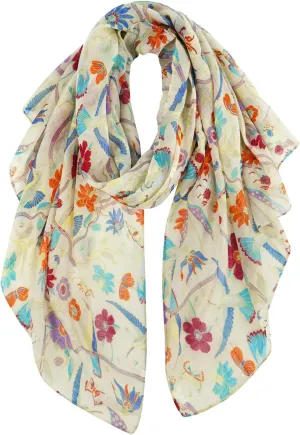 GERINLY Scarfs for Women Lightweight Floral Birds Print Cotton Scarves and Wraps for Summer Shawl