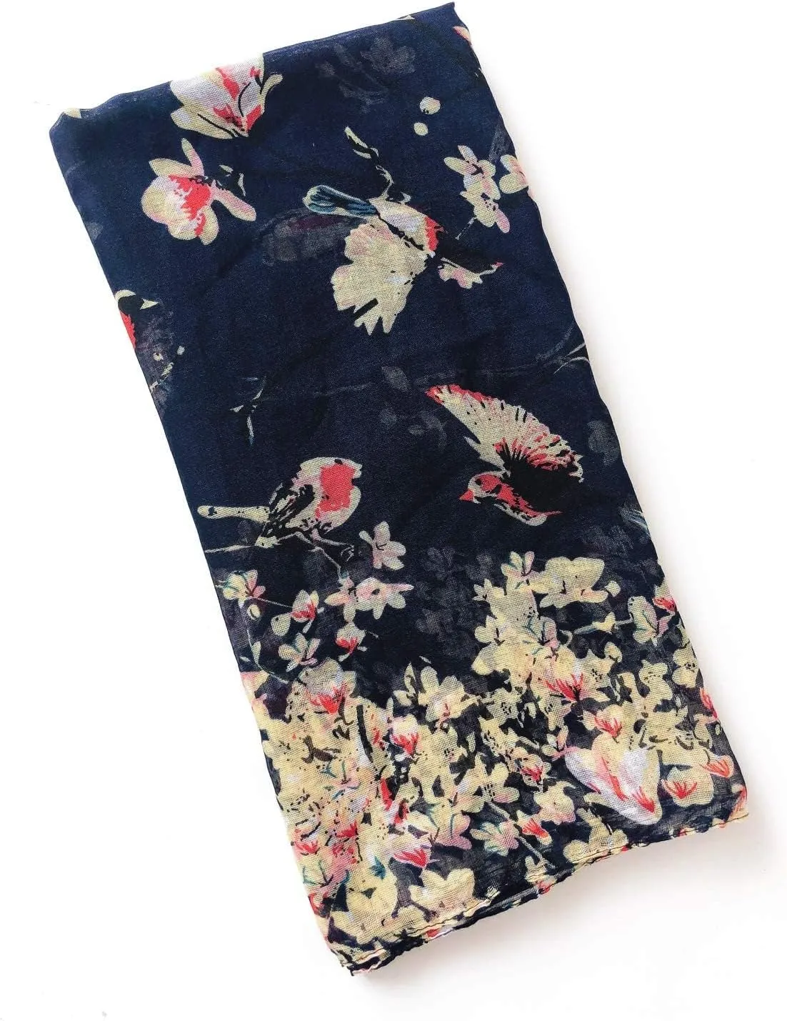 GERINLY Scarfs for Women Lightweight Floral Birds Print Cotton Scarves and Wraps for Summer Shawl