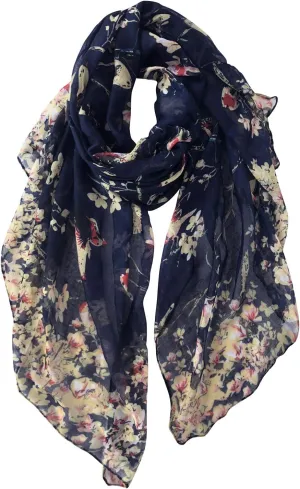 GERINLY Scarfs for Women Lightweight Floral Birds Print Cotton Scarves and Wraps for Summer Shawl
