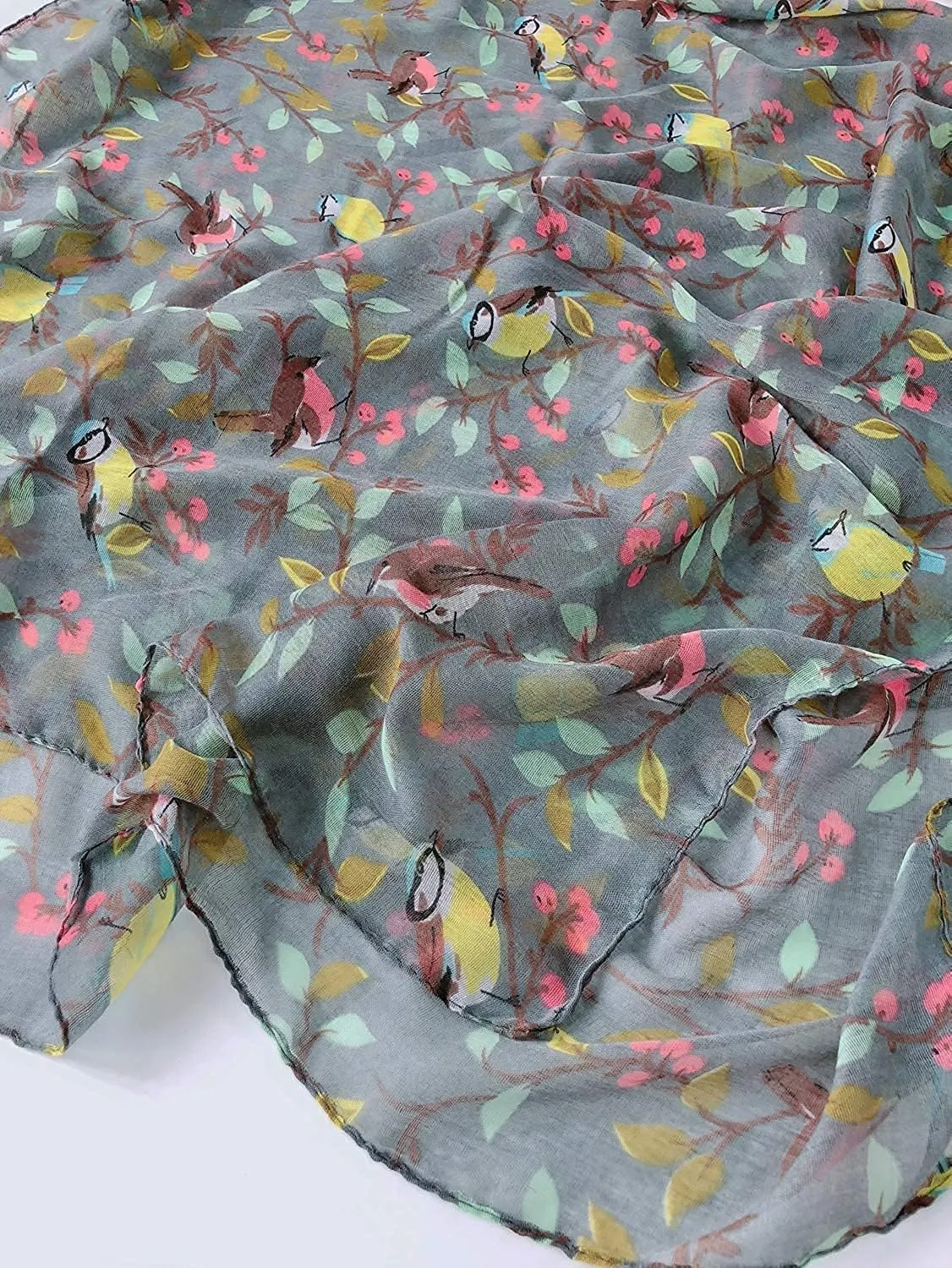 GERINLY Scarfs for Women Lightweight Floral Birds Print Cotton Scarves and Wraps for Summer Shawl