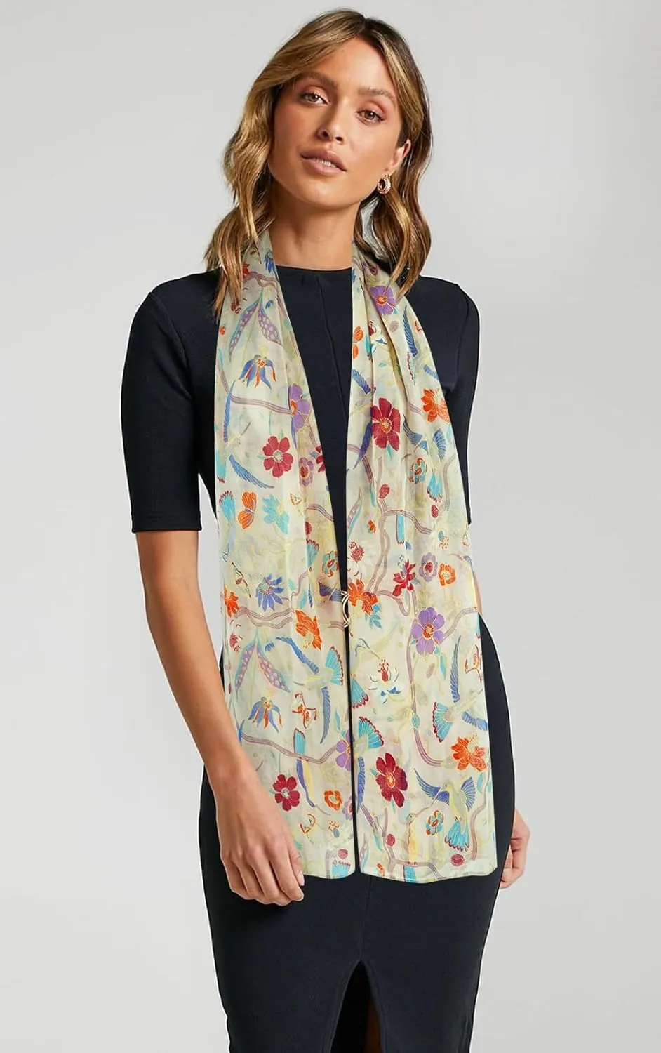GERINLY Scarfs for Women Lightweight Floral Birds Print Cotton Scarves and Wraps for Summer Shawl