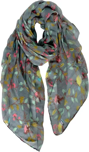 GERINLY Scarfs for Women Lightweight Floral Birds Print Cotton Scarves and Wraps for Summer Shawl