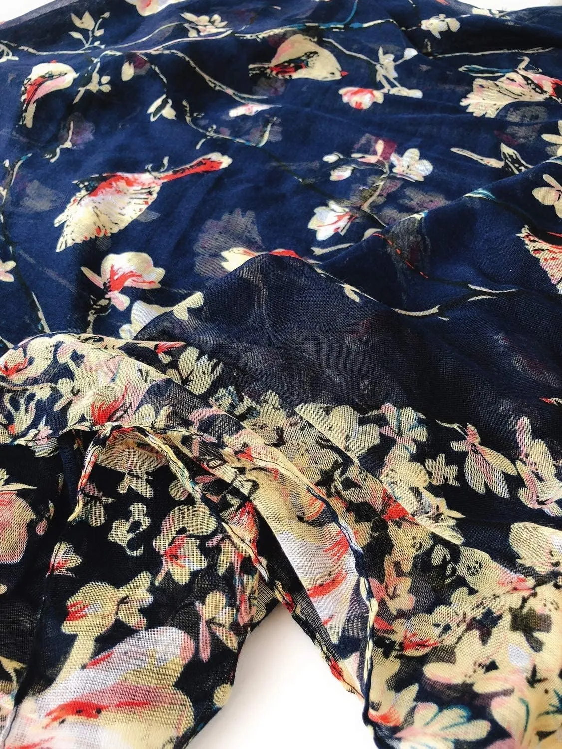 GERINLY Scarfs for Women Lightweight Floral Birds Print Cotton Scarves and Wraps for Summer Shawl
