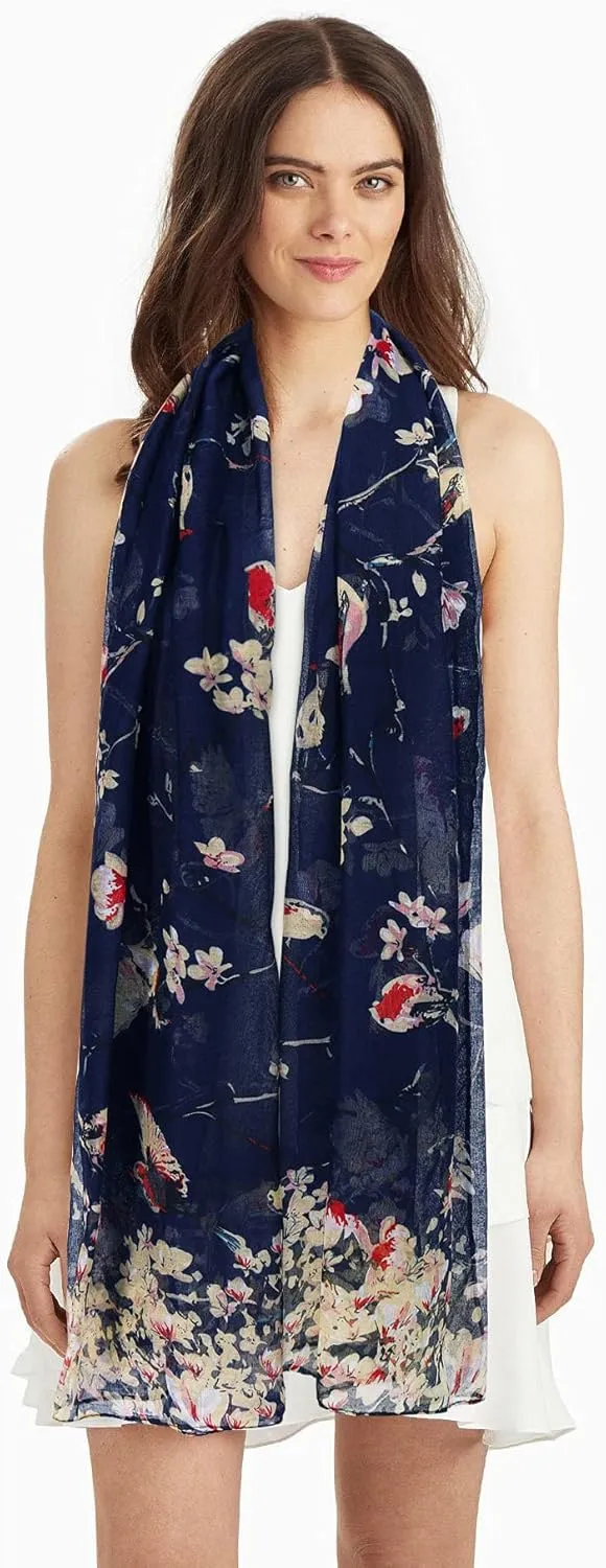 GERINLY Scarfs for Women Lightweight Floral Birds Print Cotton Scarves and Wraps for Summer Shawl