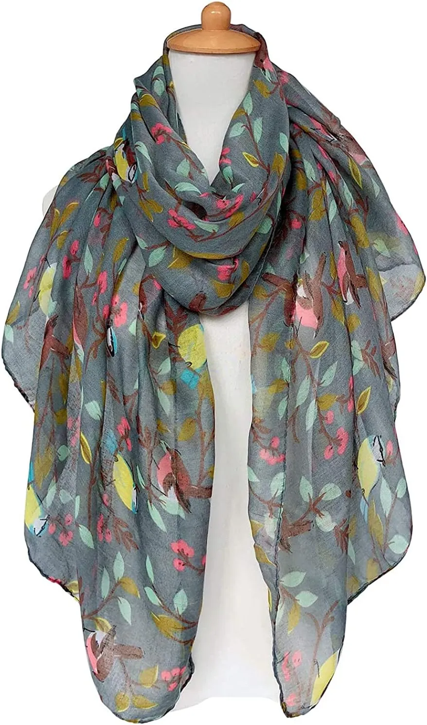 GERINLY Scarfs for Women Lightweight Floral Birds Print Cotton Scarves and Wraps for Summer Shawl